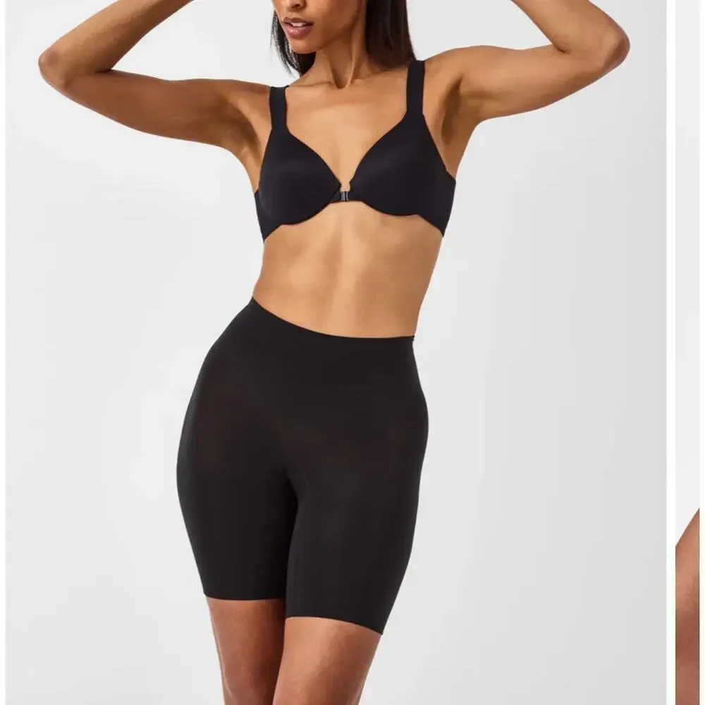 Spanx Seamless Mid Thigh Shaping Shorts High Waist Black Size L NWOT